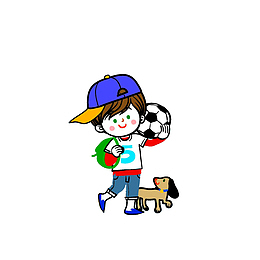 带狗去踢足球的小男孩