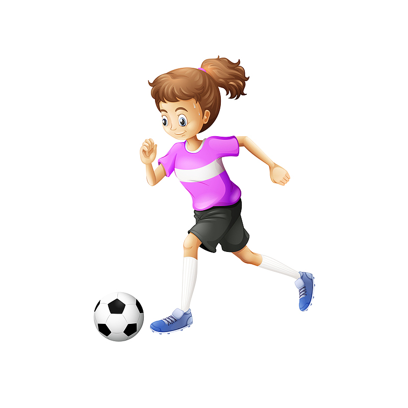 紫色卡通风格踢足球的女运动员P