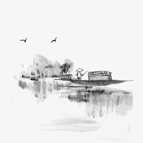 中国风文艺水墨船