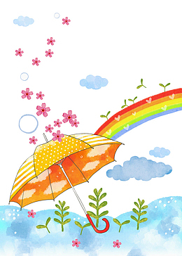水彩插画装饰插图橙色雨伞