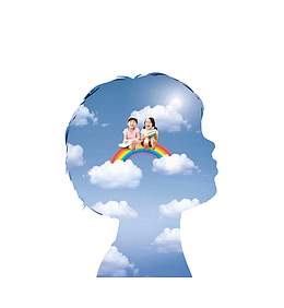 手绘人物头像蓝天白去