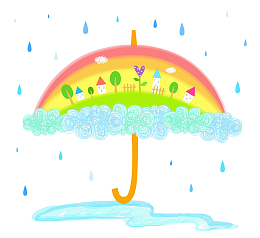 手绘彩色雨伞彩虹