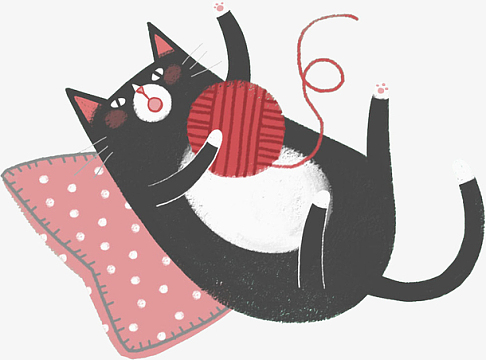 卡通玩毛线的小猫免抠图