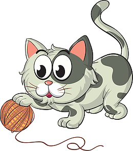 灰色玩毛线球的小猫