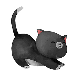 黑色水墨渐变小猫元素