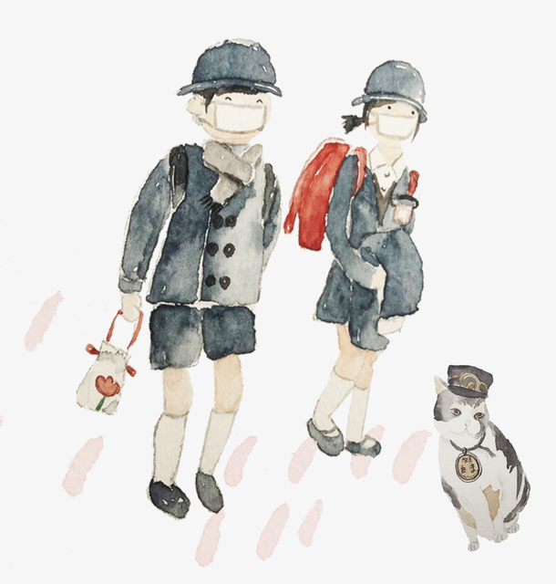 手绘男孩女孩猫咪免抠素材
