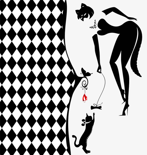 黑白规则菱形猫女猫咪