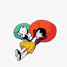 卡通躺靠在抱枕上休息的小女孩素