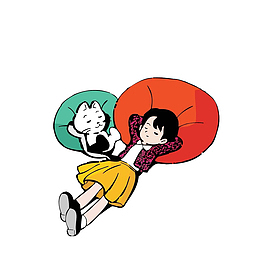 卡通躺靠在抱枕上休息的小女孩素