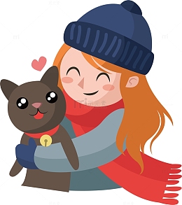 抱着猫咪的女孩