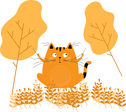 手绘小清新树叶猫咪插画图案