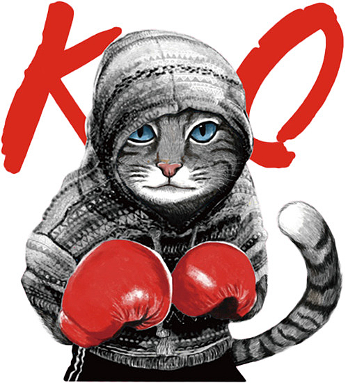 戴拳击手套的猫咪手绘图