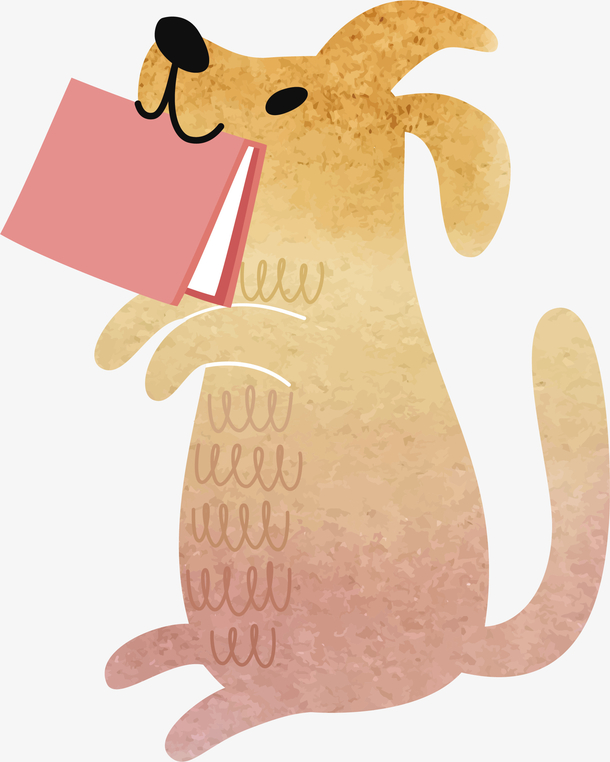 卡通呆萌叼书小狗