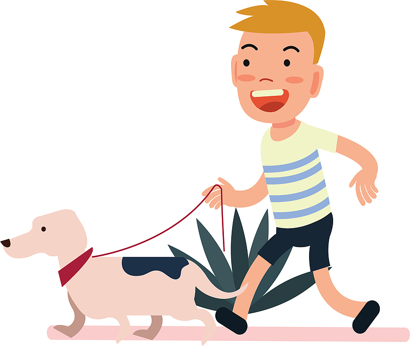跑步遛狗的可爱孩子