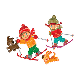 与小狗一起滑雪可爱图案