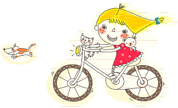 儿童画风格骑车的小女孩追逐小狗