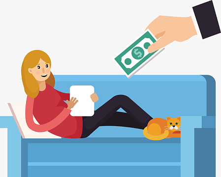 躺在床上赚钱的女子