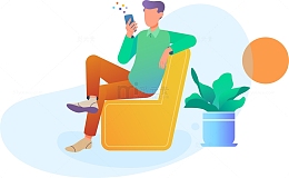 坐在沙发上男子2.5D人物插画