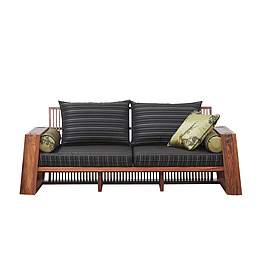 实物客厅新中式双人沙发素材