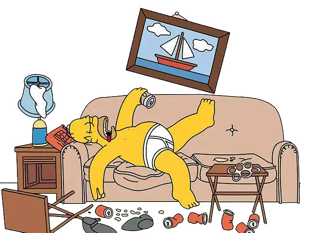 卡通躺在沙发上睡觉的酒鬼