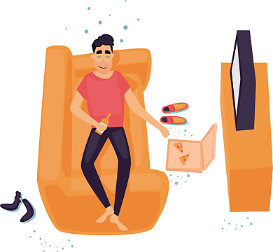 躺在床上看电视的男子