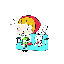 沙发上呆住的女孩和小兔子