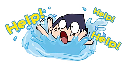卡通海中溺水呼救