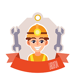 卡通维修工人劳动节标签