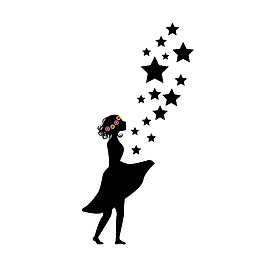手绘卡通看星星女孩剪影