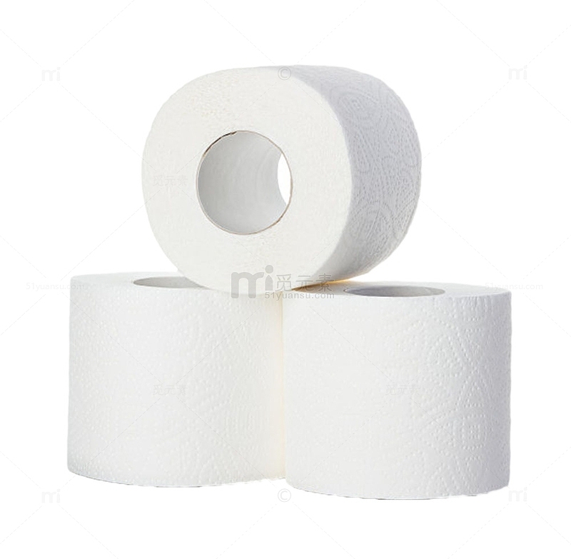 三卷白色层叠一起的纸巾实物