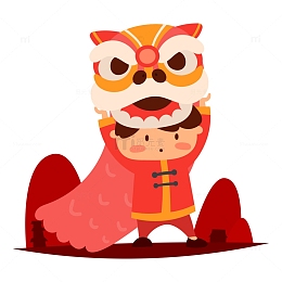 卡通新年小孩舞狮