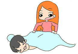 卡通大人和小孩生气睡觉