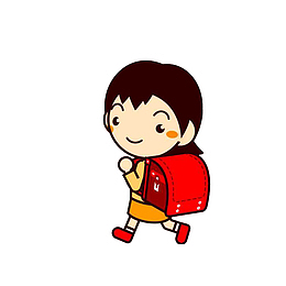 卡通背着红书包上学的小孩素材