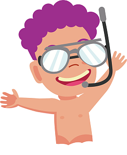 手绘夏天游泳的小男孩素材