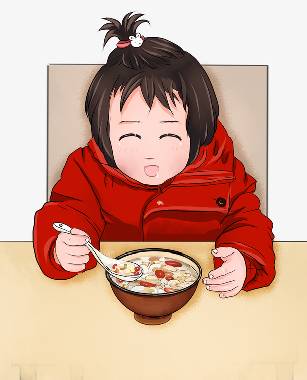 卡通手绘吃腊八粥的小孩