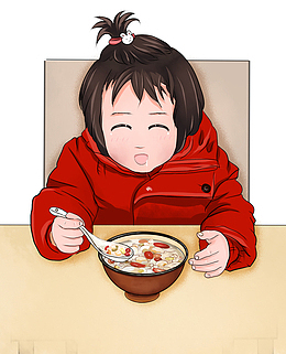 卡通手绘吃腊八粥的小孩
