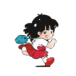 跑着去上学的小女孩