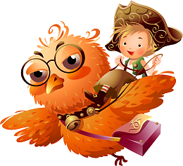 卡通可爱小孩小鸟猫头鹰