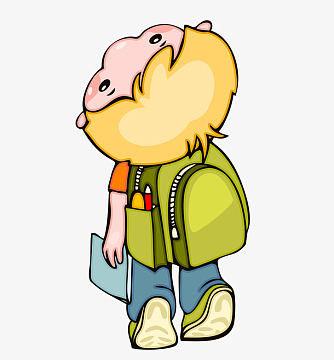 手绘卡通背书包小男孩背影