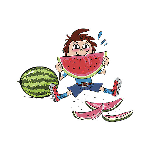 漫画小孩吃西瓜