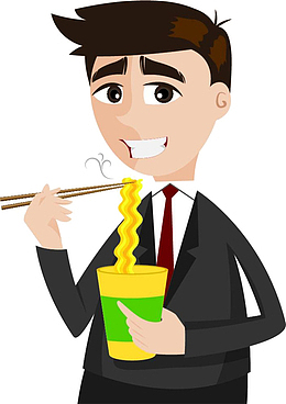 卡通小孩吃面