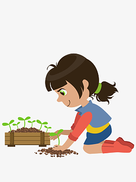 卡通小女孩种树苗矢量图