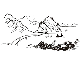 江南夏季山水简笔画