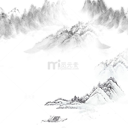 清明节水墨风山水背景元素