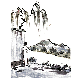 清明节水墨风山水画