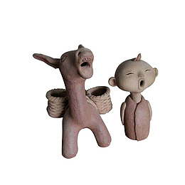 实物学驴叫的小孩陶艺作品素材