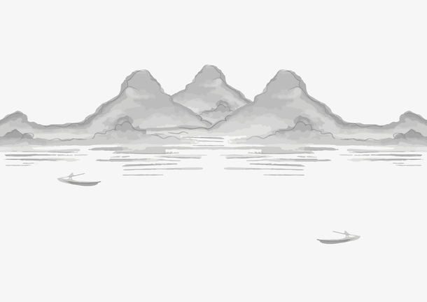 手绘山水画矢量图下载