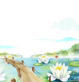 清新创意手绘莲花山水免抠