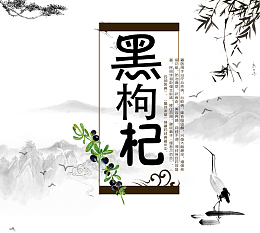 中国风山水间黑枸杞平面装饰
