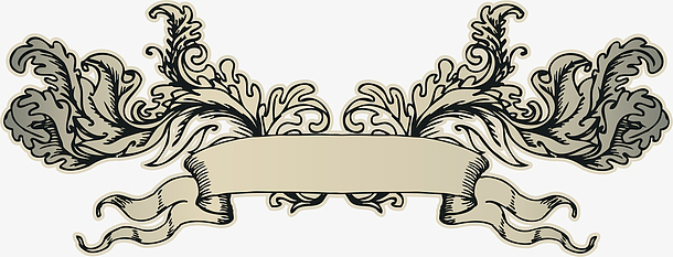 矢量手绘复古欧式徽章丝带花纹